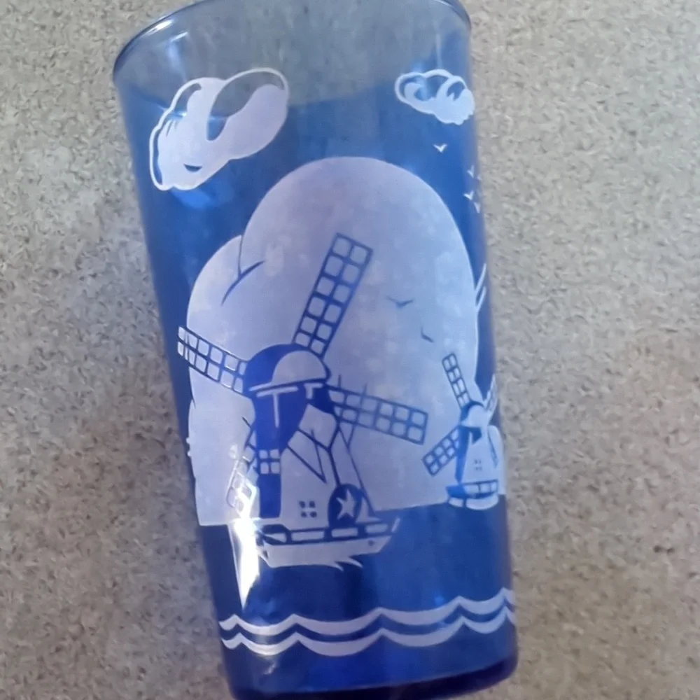 VINTAGE HAZEL ATLAS COBALT BLUE WINDMILL ICE BUCKET AND 4 GLASSES TUMBLERS